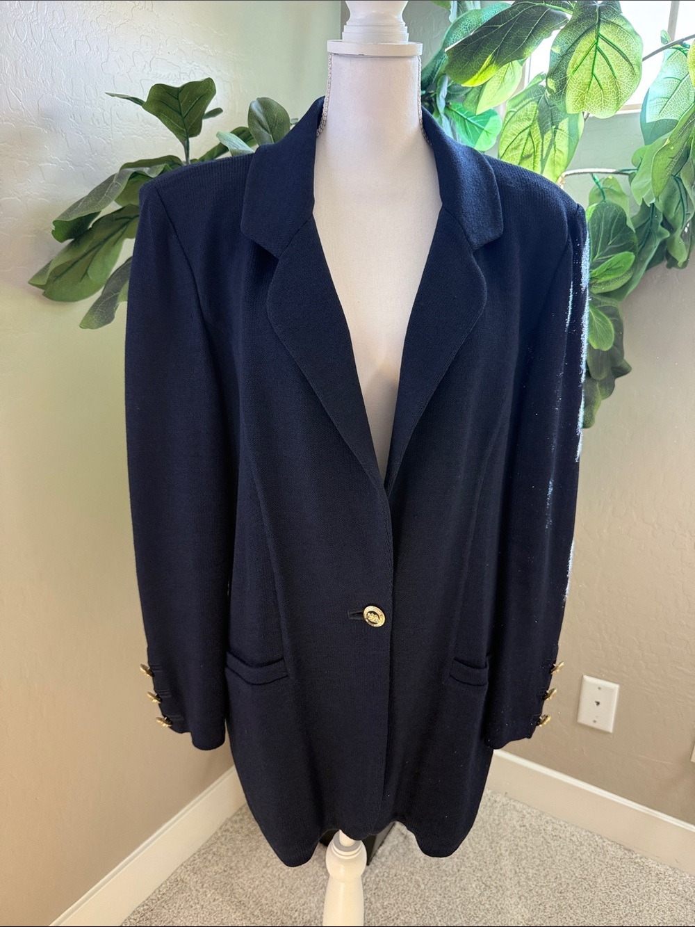St. John Navy Blazer with Gold Accent Buttons